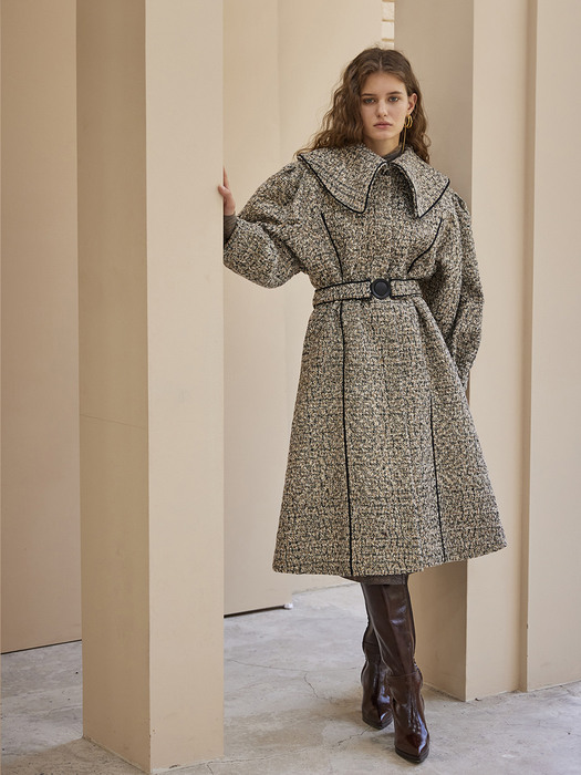 Wide Collared A-Line Gold Long Coat