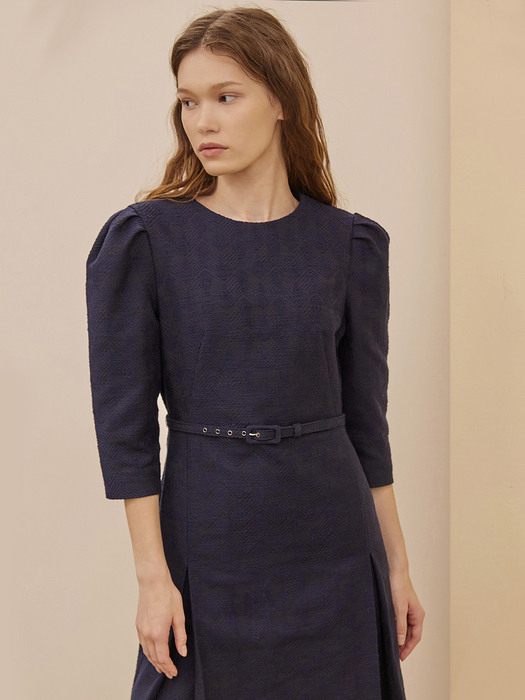 Tweed H-line Midi Dress_NAVY BLUE
