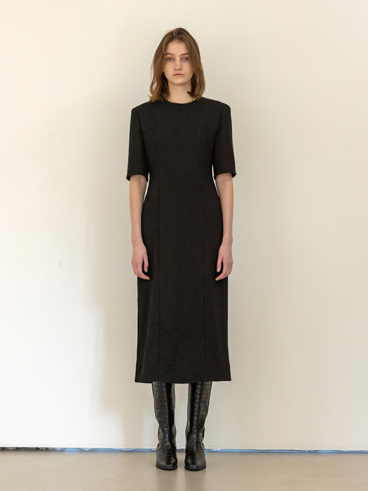 Wool Tweed Side Slit Dress