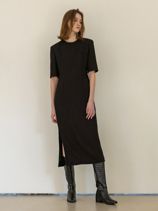 Wool Tweed Side Slit Dress