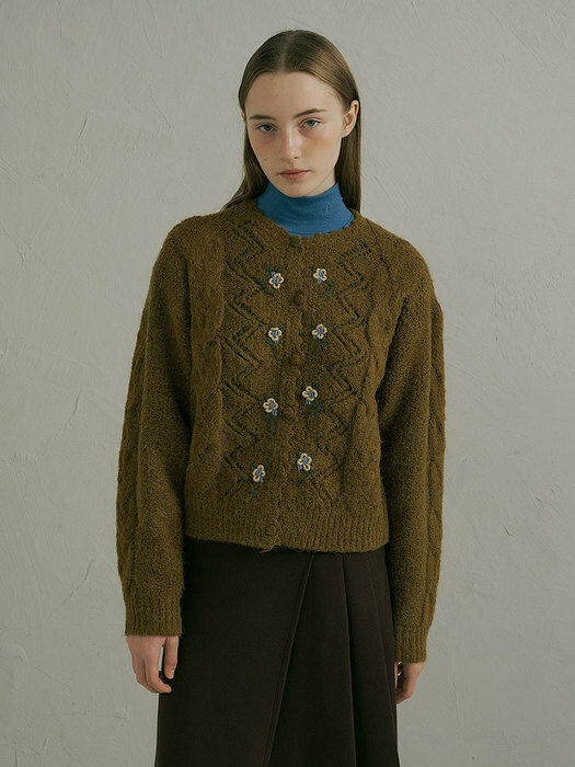 Grandma wool knit cardigan (khaki brown)