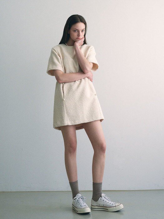 Caleb wool point pearl mini dress - cream