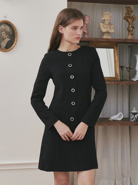 Tweed Pocket Dress - Black