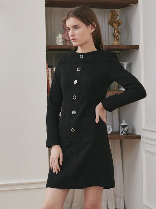 Tweed Pocket Dress - Black