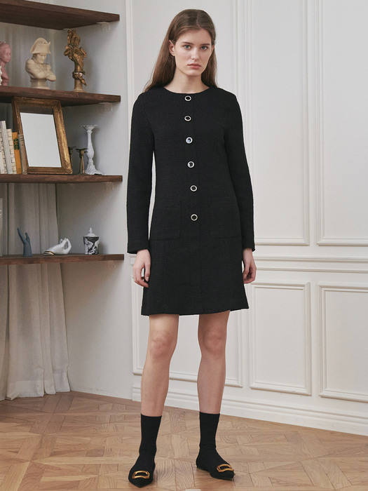 Tweed Pocket Dress - Black