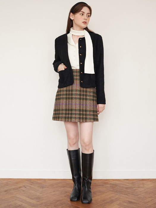 coco wool check mini skirt KK