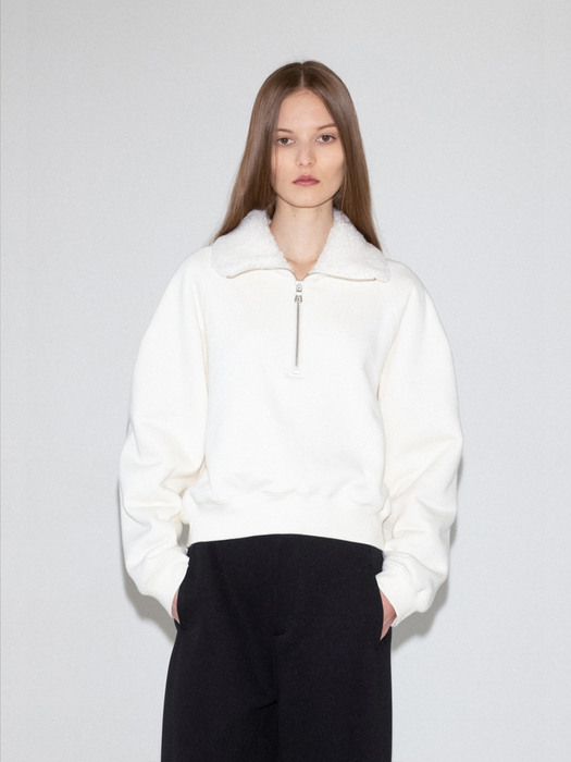 Fleeced zip-up sweatshirt_ivory