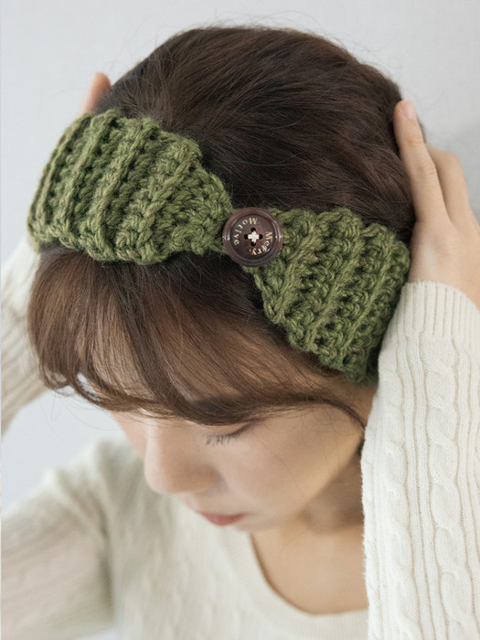 Wool blend knit ear warmer and hairband (khaki)