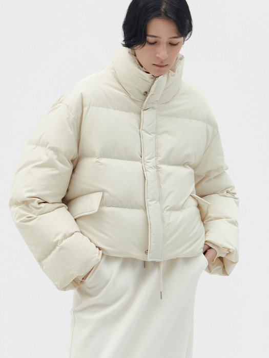 Cropped Goose-down Puffer_Cream