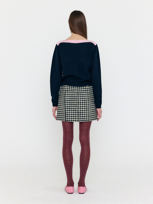 [EXCLUSIVE] Boat Neck Knit Cardigan - Navy/Light Pink
