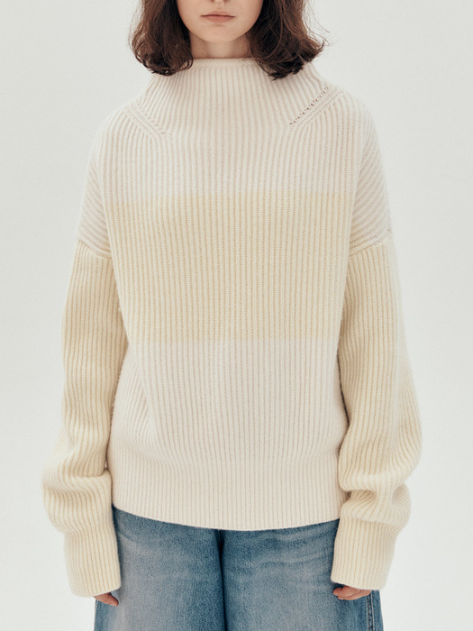 [리퍼브] Striped Turtleneck Sweater (Ivory)
