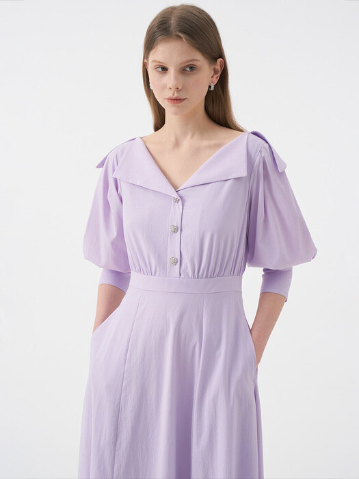 LEINA Deep Vneck Collar Flared Dress_Purple