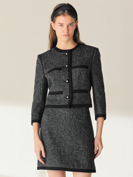 [SET]FREYA Combination cropped jacket + SADIE Combination mini skirt (Melange charcoal)