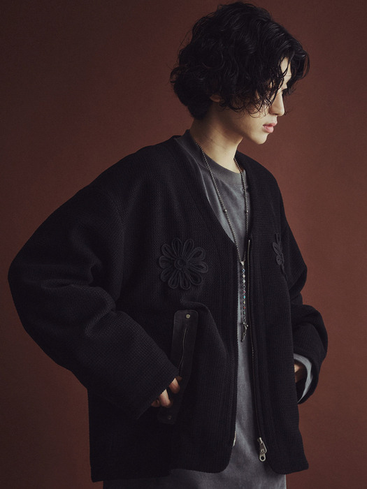 V-LOW HAND EMBROIDERY JACKET_BK