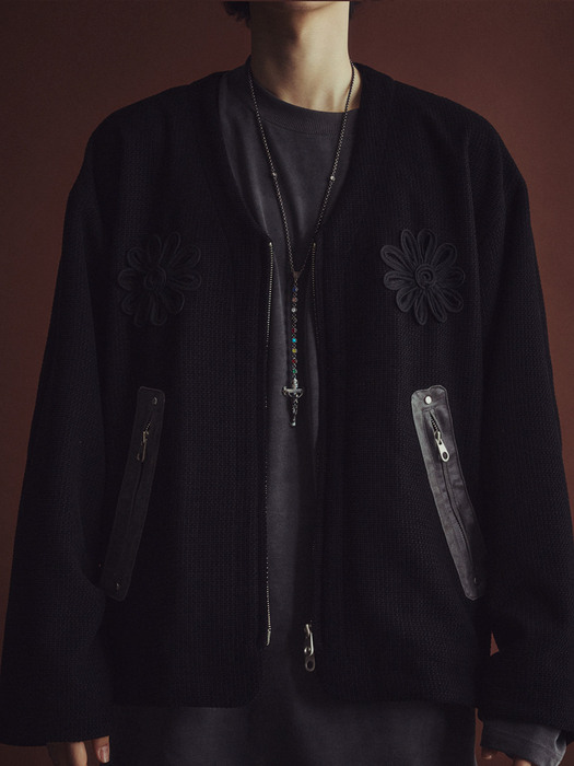 V-LOW HAND EMBROIDERY JACKET_BK