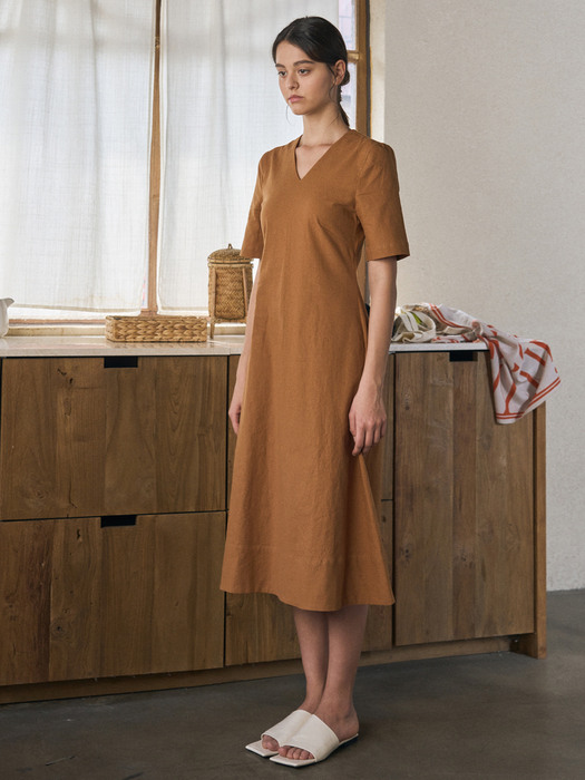 SUMMER LINEN V-NECK DRESS_2COLOR