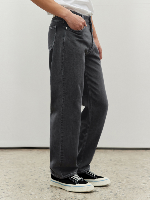 [린넨라이크데님]Linen Like Semi Wide Jeans DCPT003AshBlack