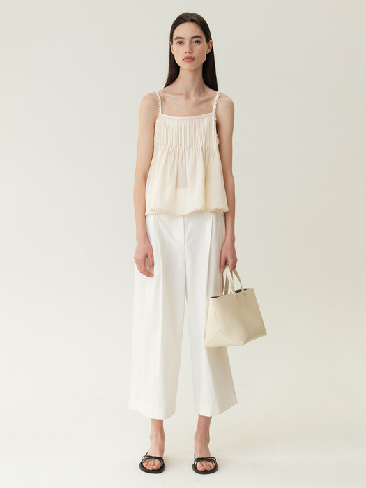 Pintuck Lace Sleeveless Top Cream