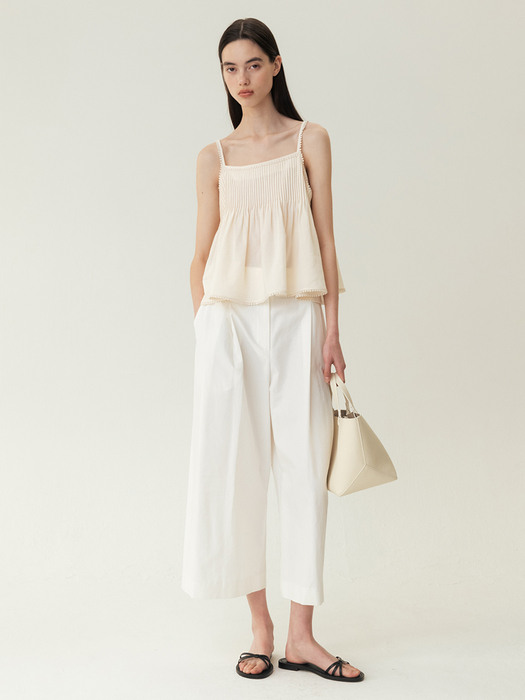 Pintuck Lace Sleeveless Top Cream