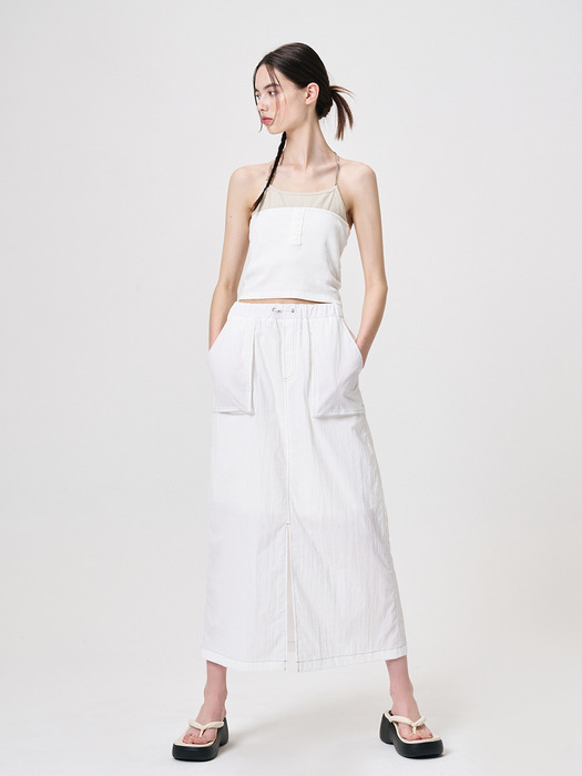 Pocket Stitch Maxi Skirt, White