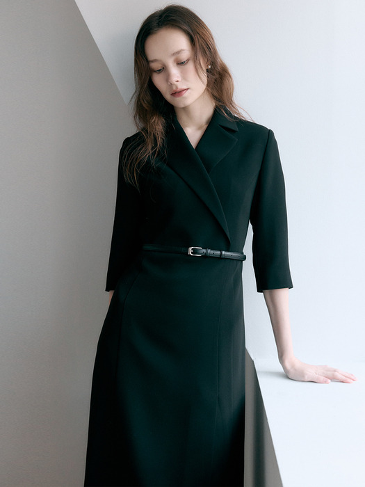 [Drama Signature] Tailored Wrap Dress + Belt SET_2color