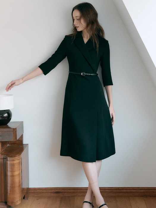 [Drama Signature] Tailored Wrap Dress + Belt SET_2color