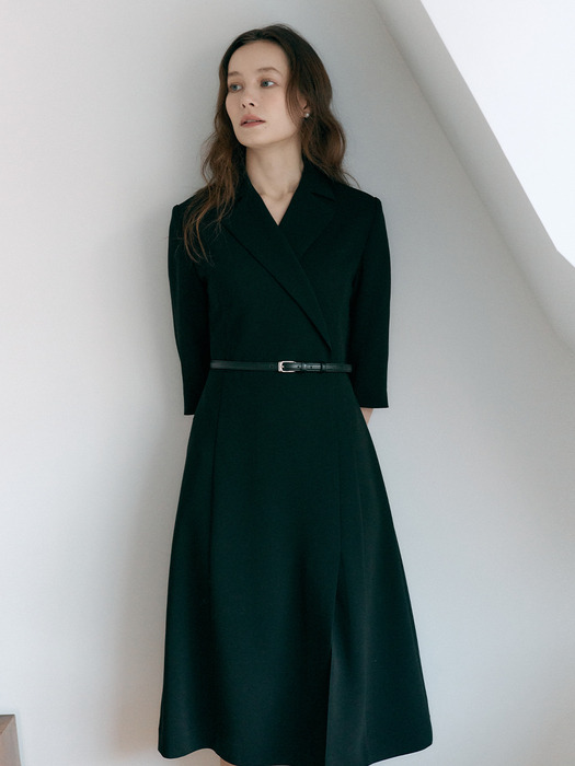 [Drama Signature] Tailored Wrap Dress + Belt SET_2color