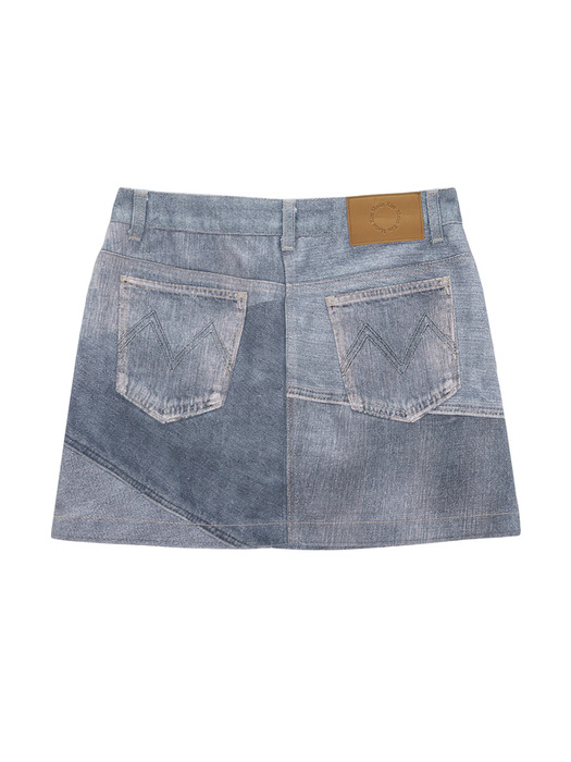 DENIM BLOCK PRINTED SKIRT IN SKY