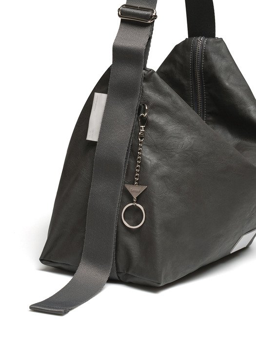 LEATHER HOBO BAG - GREY