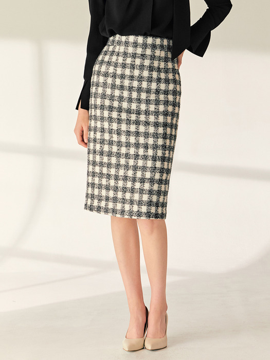 JESSIE H-line check tweed midi skirt (Gray&Ivory/Mint&Brown)