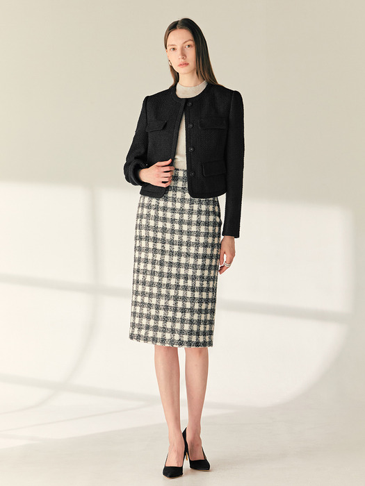 JESSIE H-line check tweed midi skirt (Gray&Ivory/Mint&Brown)