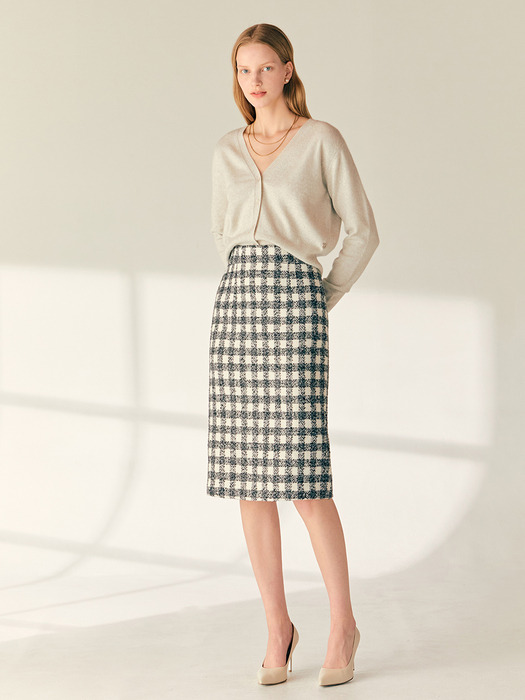 JESSIE H-line check tweed midi skirt (Gray&Ivory/Mint&Brown)