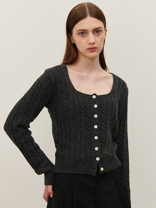 SQUARE NECK CABLE KNIT CHARCOAL