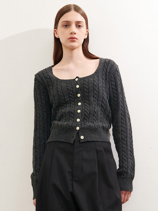 SQUARE NECK CABLE KNIT CHARCOAL