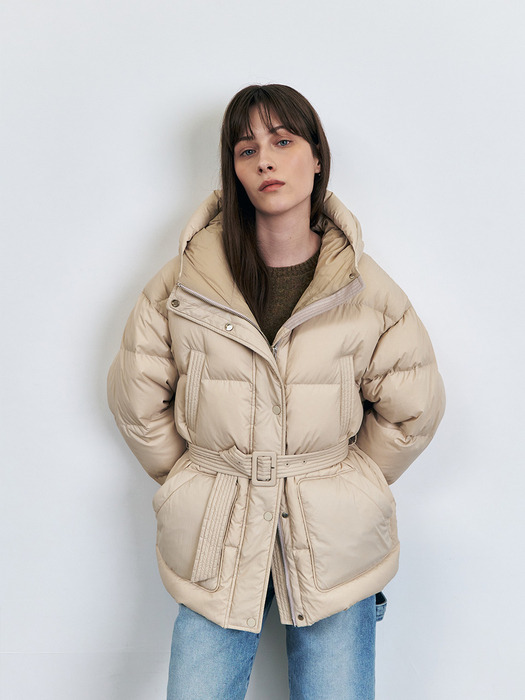 Hooded Quilted Goose Down Jumper, Ivory