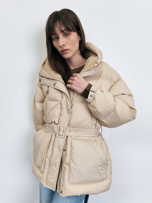 Hooded Quilted Goose Down Jumper, Ivory