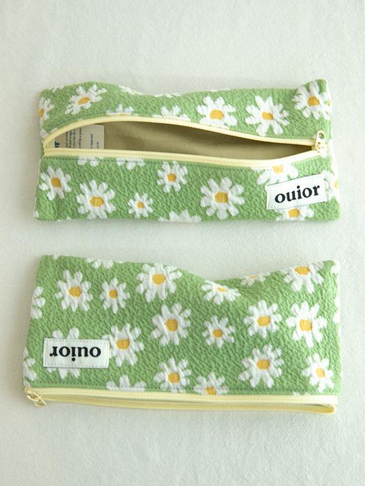 ouior flat pencil case - marguerite green (middle zipper)