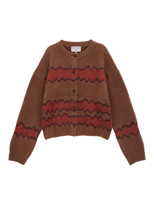 WAVY STRIPE BRUSHED CARDIGAN IN BROWN