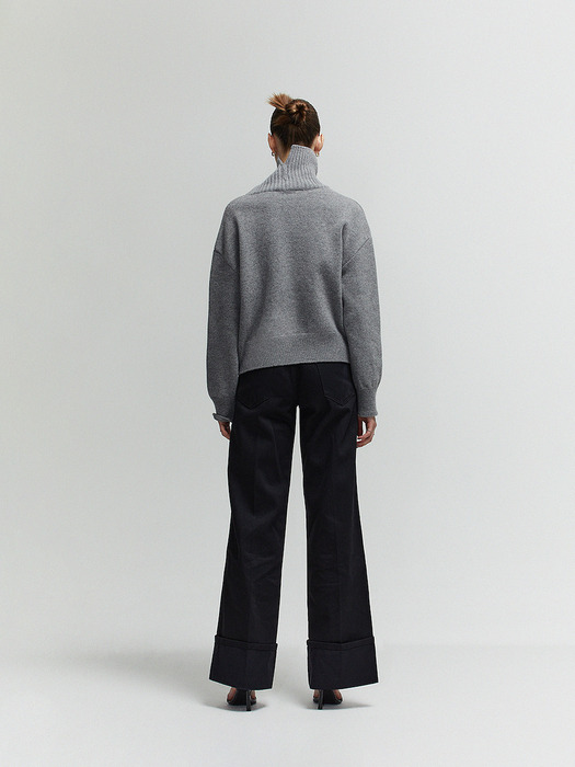 WOOL BLEND HIGH NECK CROPPED SWEATER_GRAY