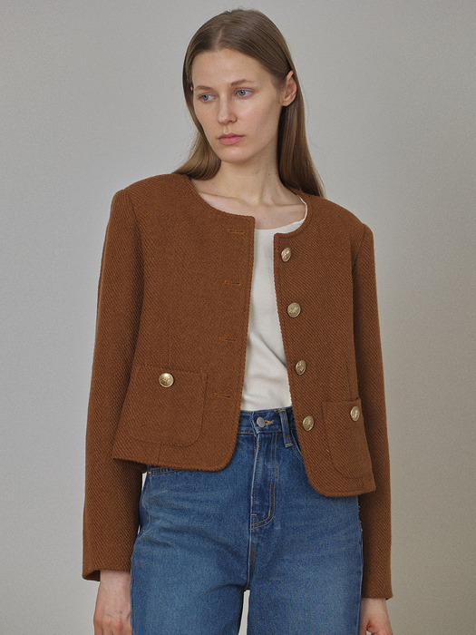 Tweed button Jacket - Brown