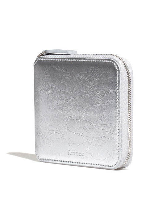 CRINKLE ZIPPER WALLET - SILVER