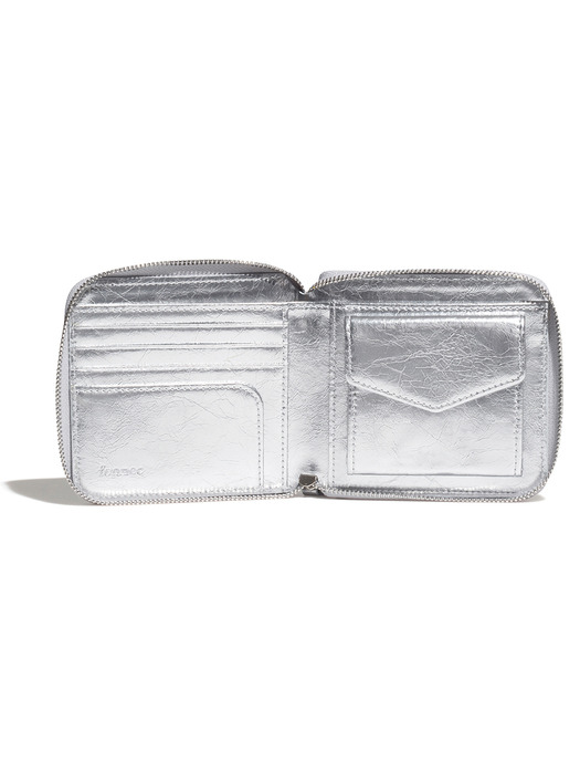 CRINKLE ZIPPER WALLET - SILVER