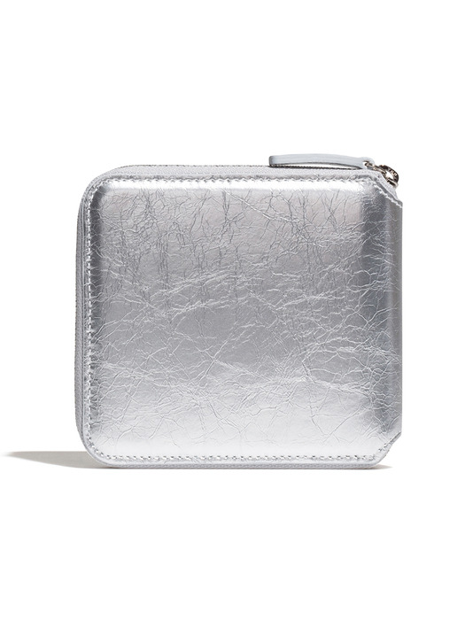 CRINKLE ZIPPER WALLET - SILVER