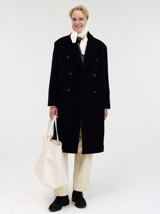 Herringbone peaked lapel coat (Navy)