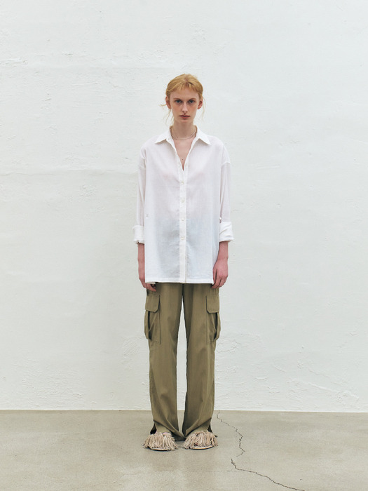 Linen Blend Crossover Shirt, Ivory
