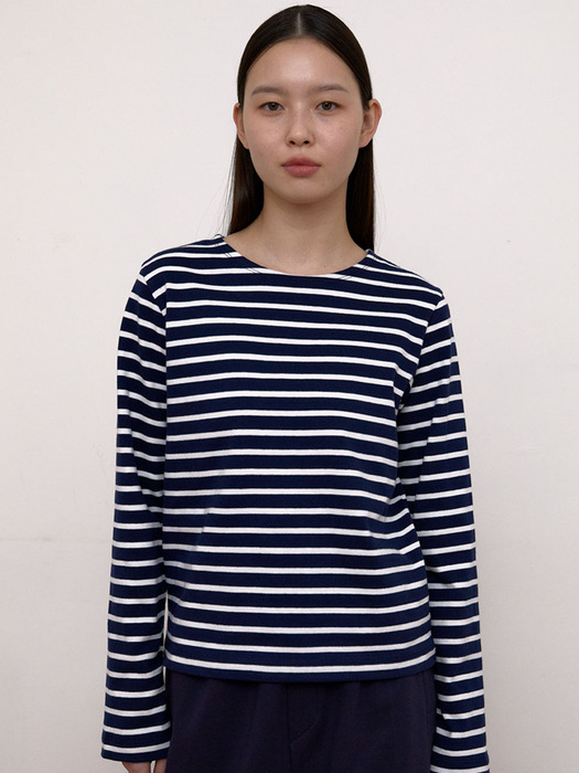 Stripe Long Sleeve T-Shirts (Navy)