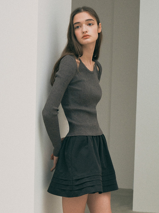 RIBBED CUT OUT KNIT CHARCOAL