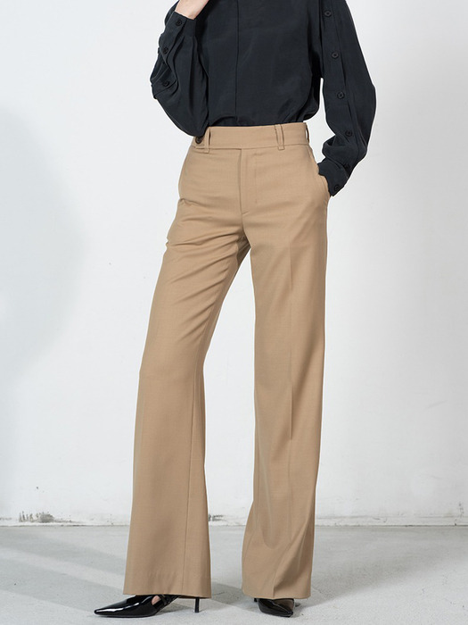 Button pointed straight bootcut pants - beige