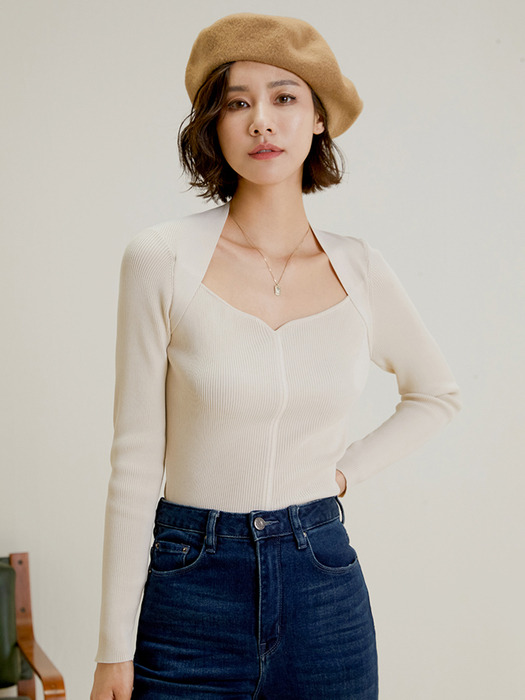 LS_Square-neck long sleeved knit top