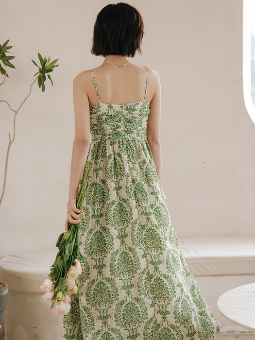 LS_Green print bandeau slip dress